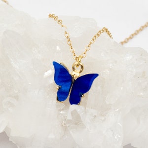 Collier Fantaisie Pendentif Papillon Bleu Turquoise - Métal Acier Inoxydable - Neuf Sans Emballage