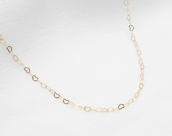 14k Gold Filled Heart Chain Necklace, Dainty Tiny Hearts Necklace and Bracelet