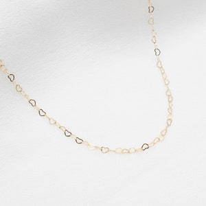 14k Gold Filled Heart Chain Necklace, Dainty Tiny Hearts Necklace and Bracelet