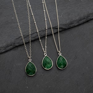 Emerald Necklace, Silver Emerald Pendant Necklace, May Birthstone
