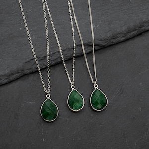 Emerald Necklace, Silver Emerald Pendant Necklace, May Birthstone