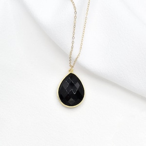 Black Onyx Necklace, Onyx Natural Gemstone Necklace, Onyx Jewelry, Gold Filled Chain