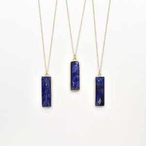 Rectangle Sapphire Necklace, Sapphire Natural Gemstone Necklace, Sapphire Jewelry, Gold Filled Chain