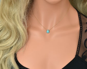 Collier turquoise, collier de pierres précieuses en or turquoise, pierre de naissance de décembre, collier délicat