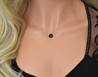 Blue GoldStone Necklace, Dainty Dark Blue Gemstone Necklace, Goldstone Pendant Necklace, Delicate Necklace