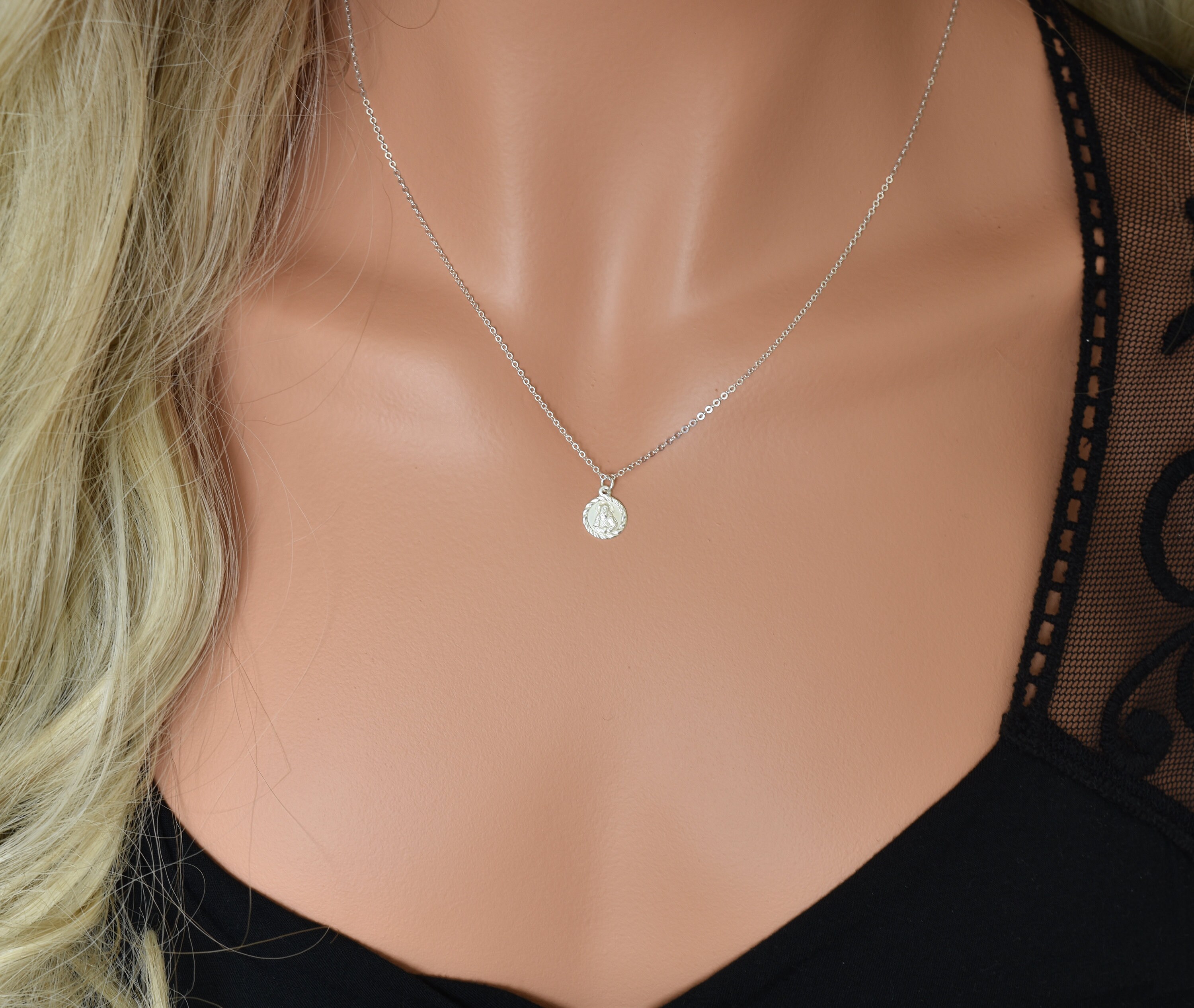 Sterling Silver Sacred Heart of Jesus Round Medallion Necklace ...