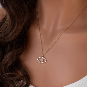 Evil Eye Opal Gold Necklace, Dainty Evil Eye Necklace, Gold Filled Chain Necklace image 5