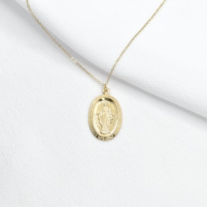 14K Gold Yellow Oval Blessed Mother Virgin Mary, Our Lady of Guadalupe ...