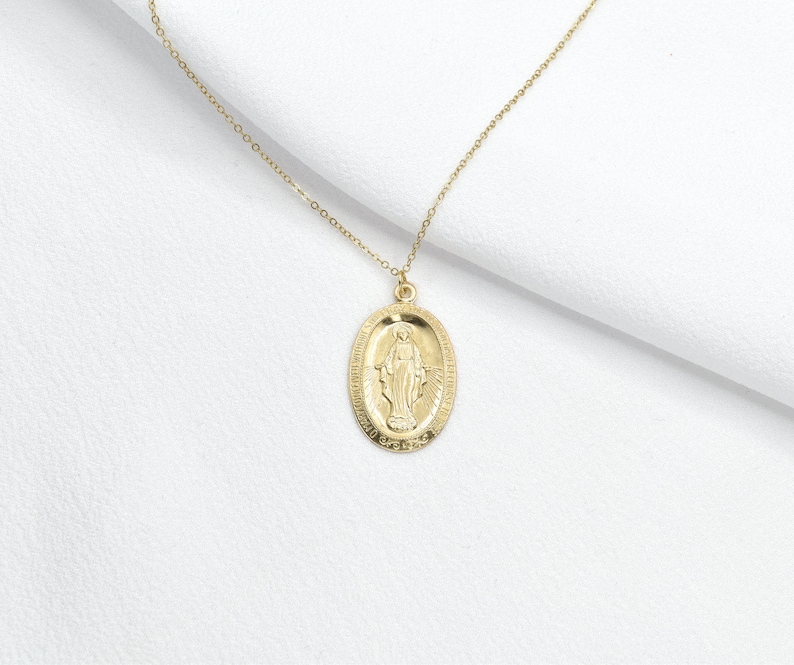 14K Gold Yellow Oval Blessed Mother Virgin Mary, Our Lady of Guadalupe ...