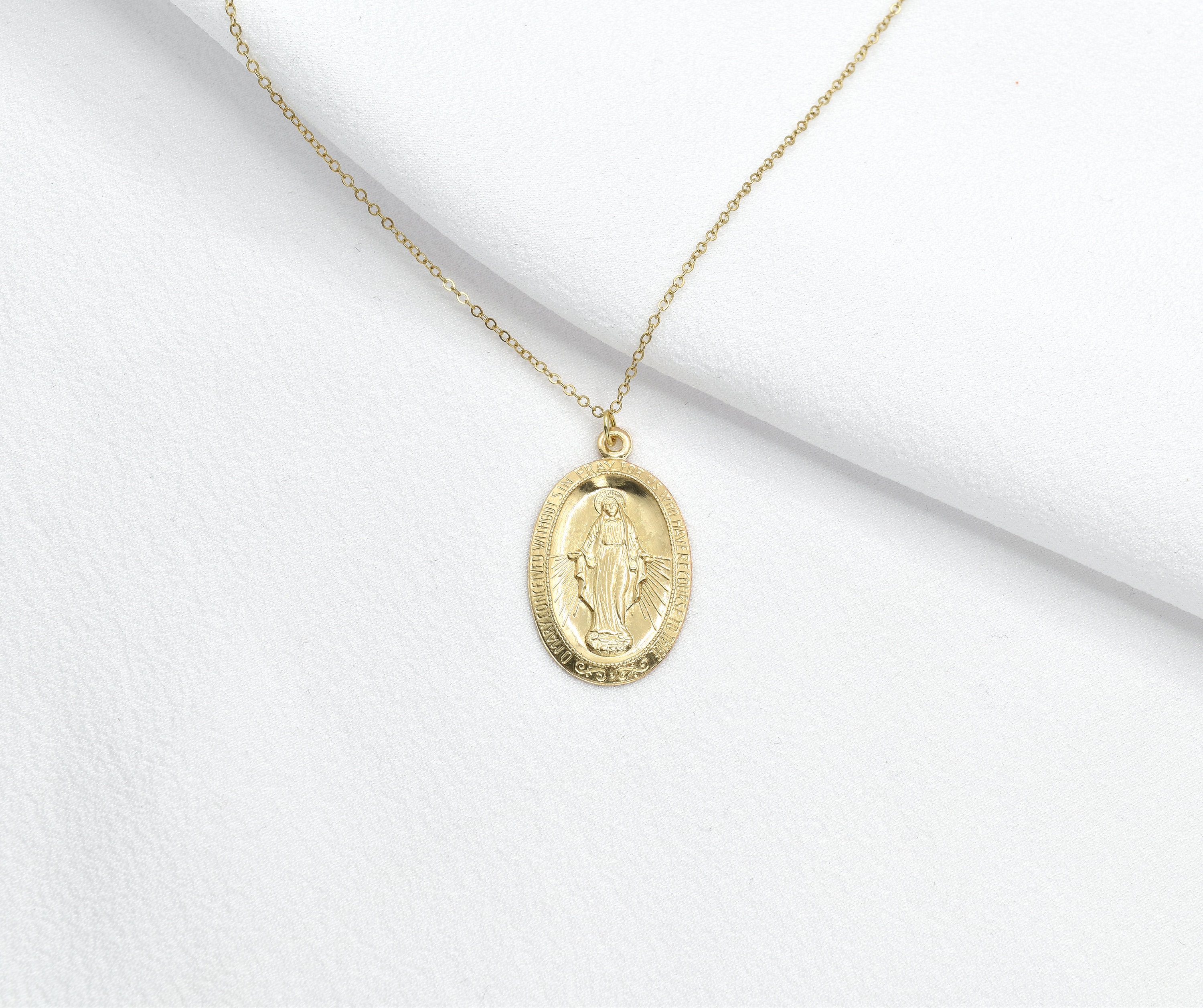 14K Gold Yellow Oval Blessed Mother Virgin Mary, Our Lady of Guadalupe ...