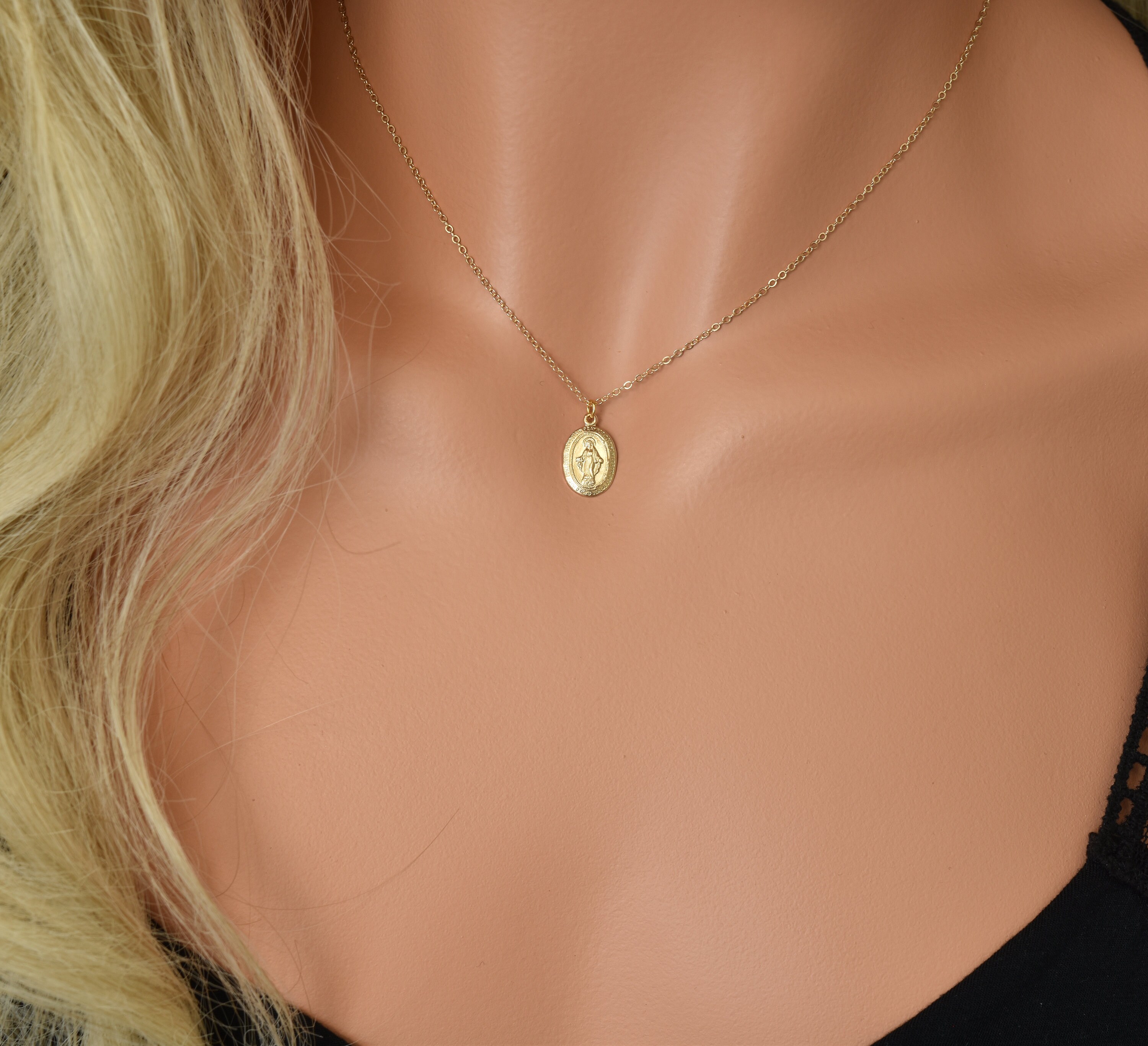 14K Gold Yellow Oval Blessed Mother Virgin Mary, Our Lady of Guadalupe ...