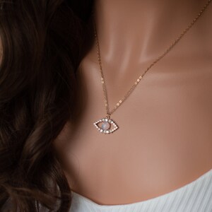 Evil Eye Opal Gold Necklace, Dainty Evil Eye Necklace, Gold Filled Chain Necklace image 4