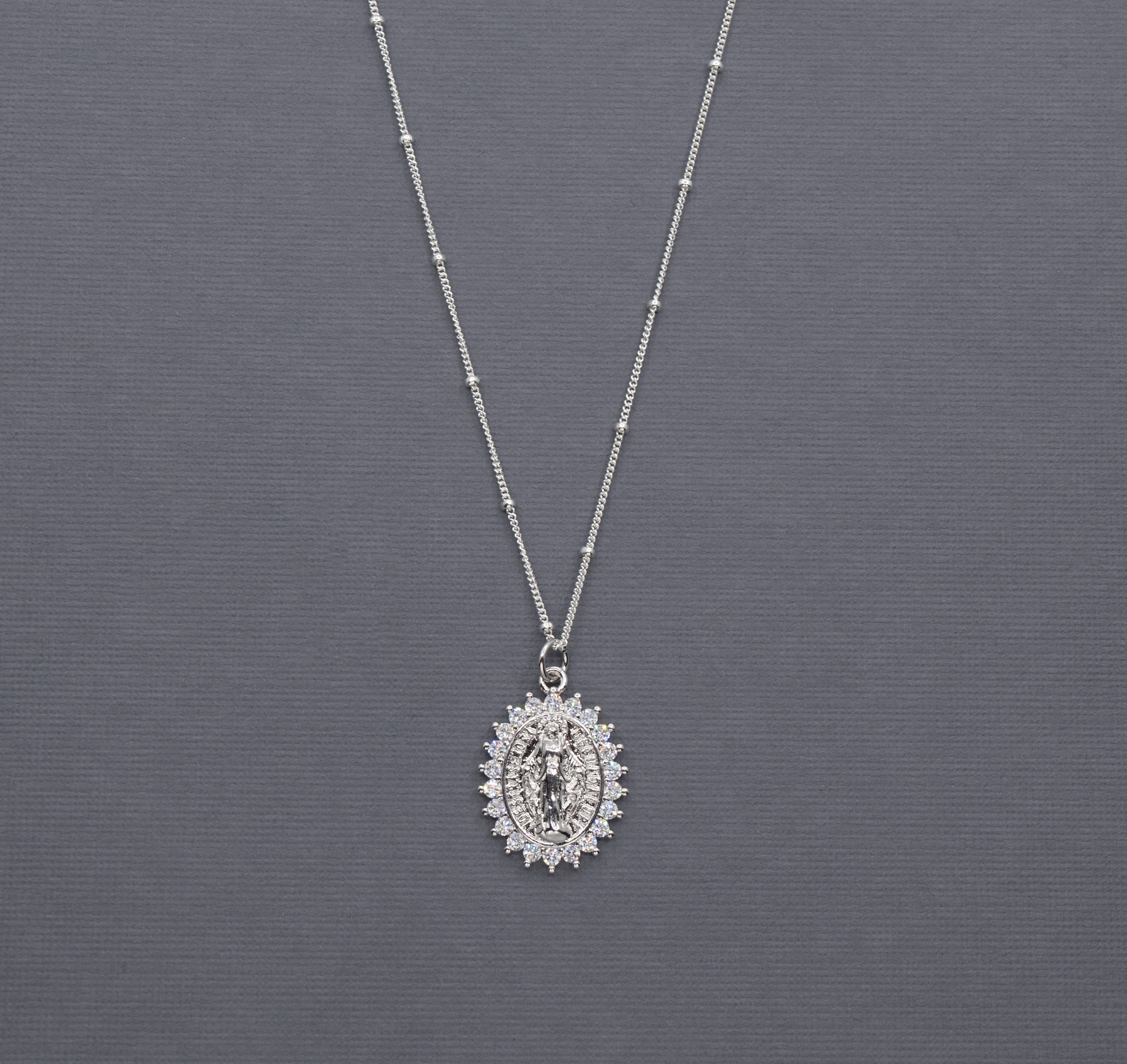 Virgin Mary Necklace, Our Lady of Guadalupe Silver Cubic Zirconia ...