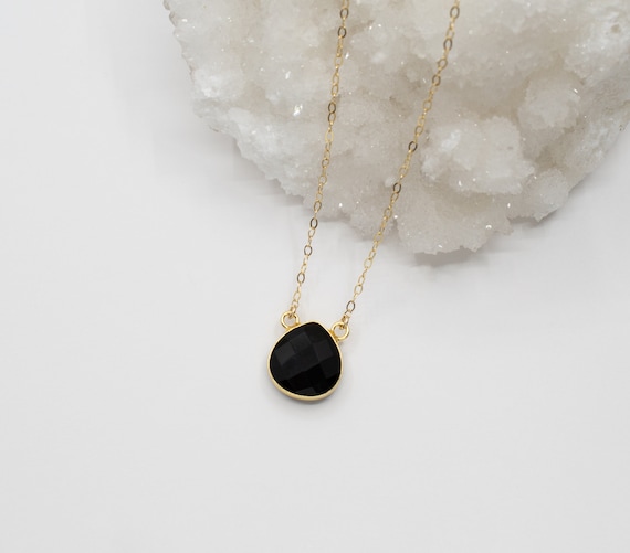 14k Gold-plated Faceted Black Onyx Necklace Adjustable Length 14k Gold-plated Faceted Black Onyx Necklace Adjustable Length