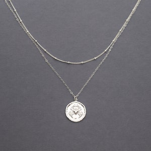 Layered Zodiac Silver Necklace, Satellite Chain Choker, Double Strand Necklace