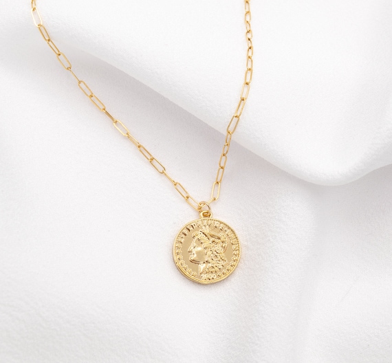 Dainty Athena Gold Necklace, Ancient Coin Gold Filled Necklace