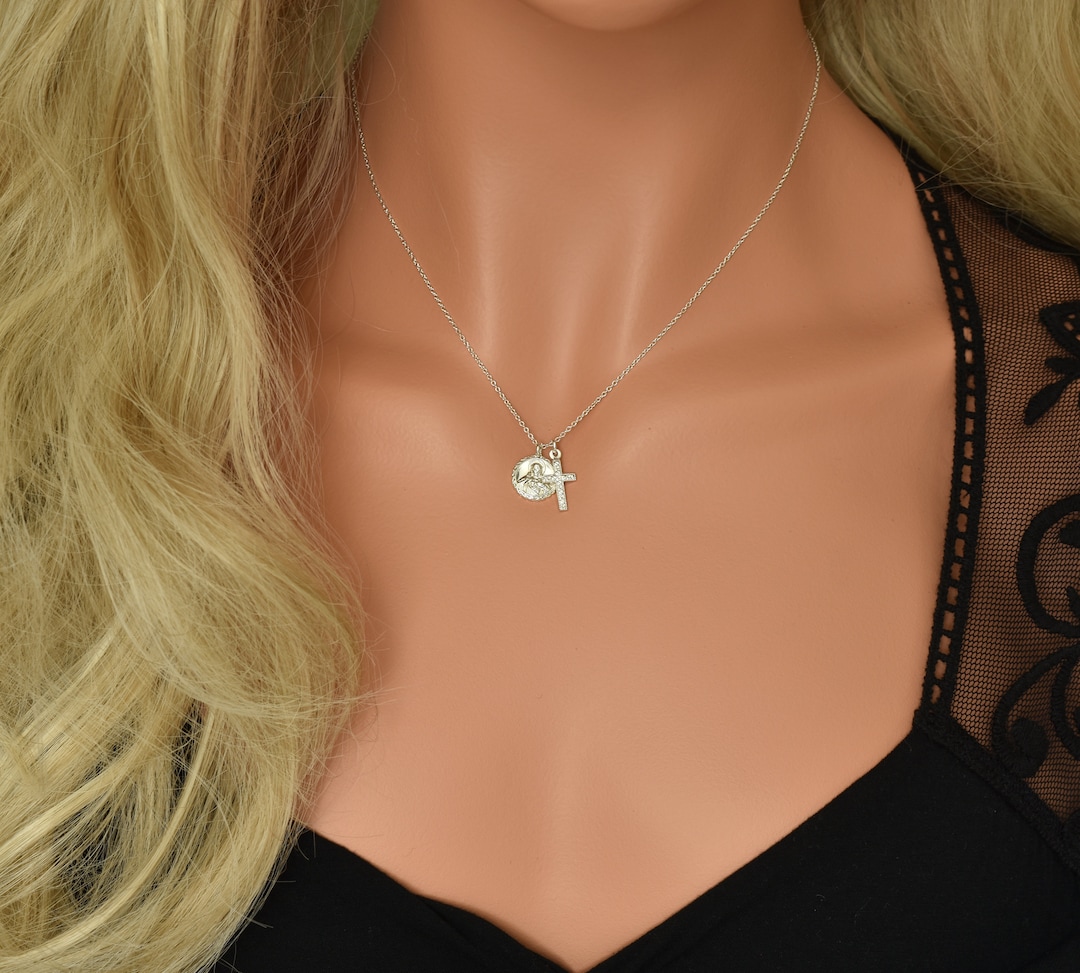 Sacred Heart of Jesus Necklace Sterling Silver Sacred Heart - Etsy UK