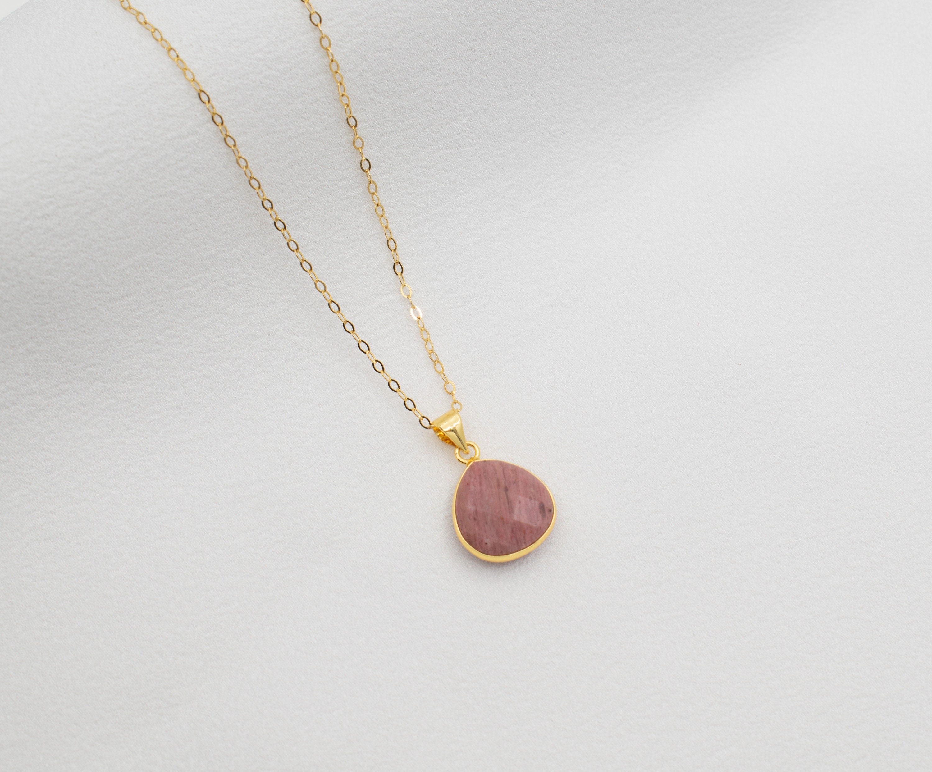 Rhodonite Necklace, Gold Gemstone Necklace