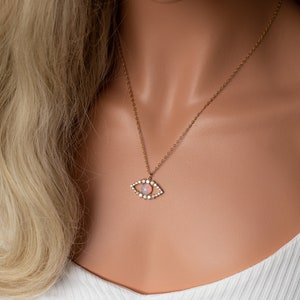 Evil Eye Opal Gold Necklace, Dainty Evil Eye Necklace, Gold Filled Chain Necklace image 6