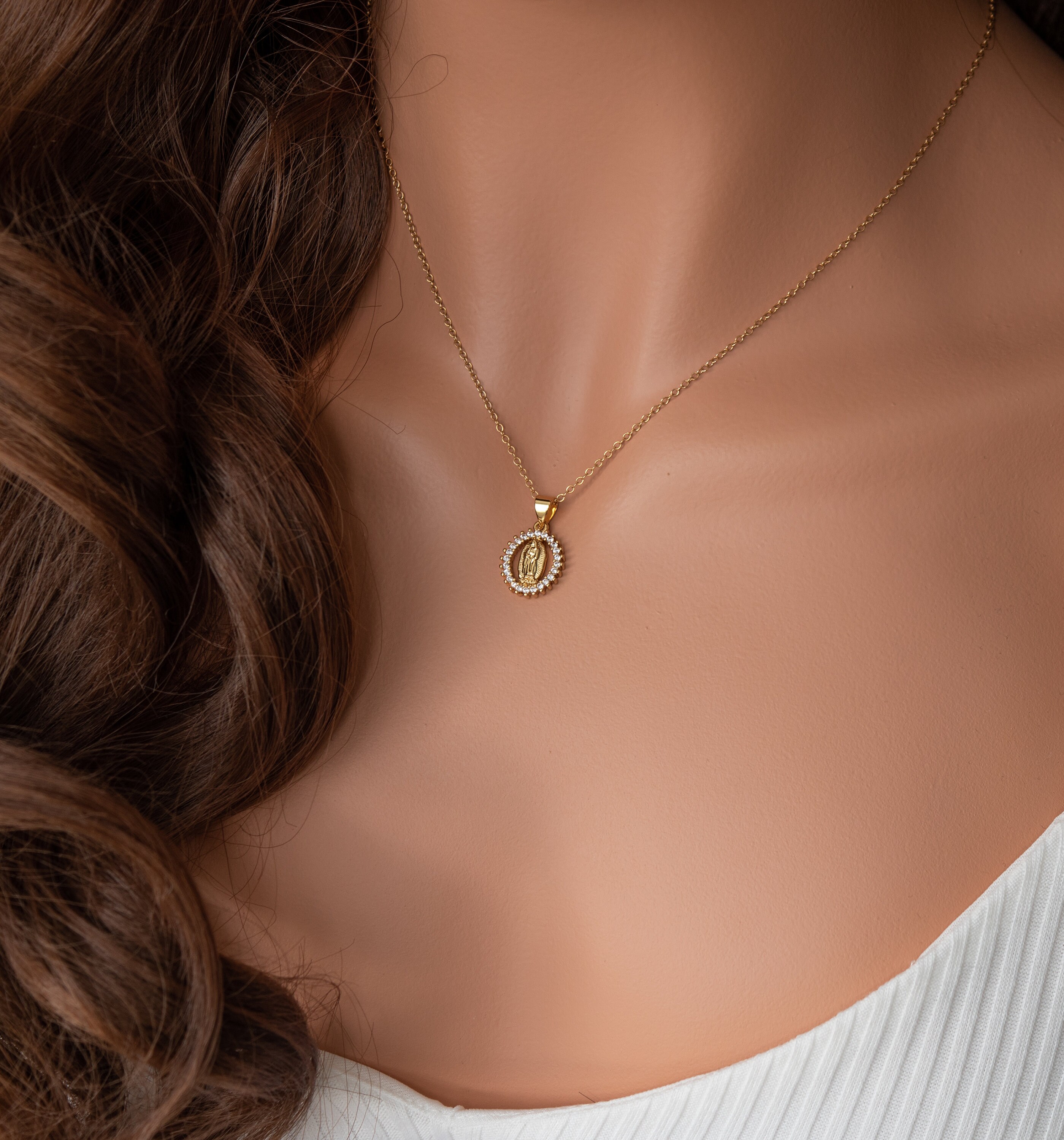 Dainty Virgin Mary Necklace 14k Gold Filled Religious Etsy