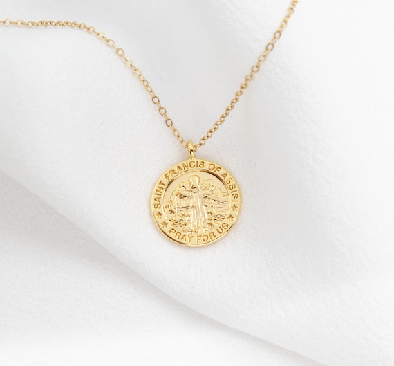 Saint Francis of Assisi Necklace Dainty 18k Gold Filled Coin - Etsy