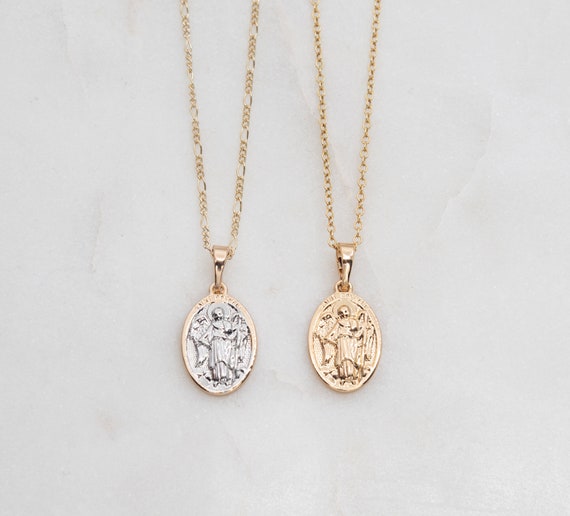 St. Raphael the Archangel Necklace, White Gold Filled St. Raphael, Catholic Gift