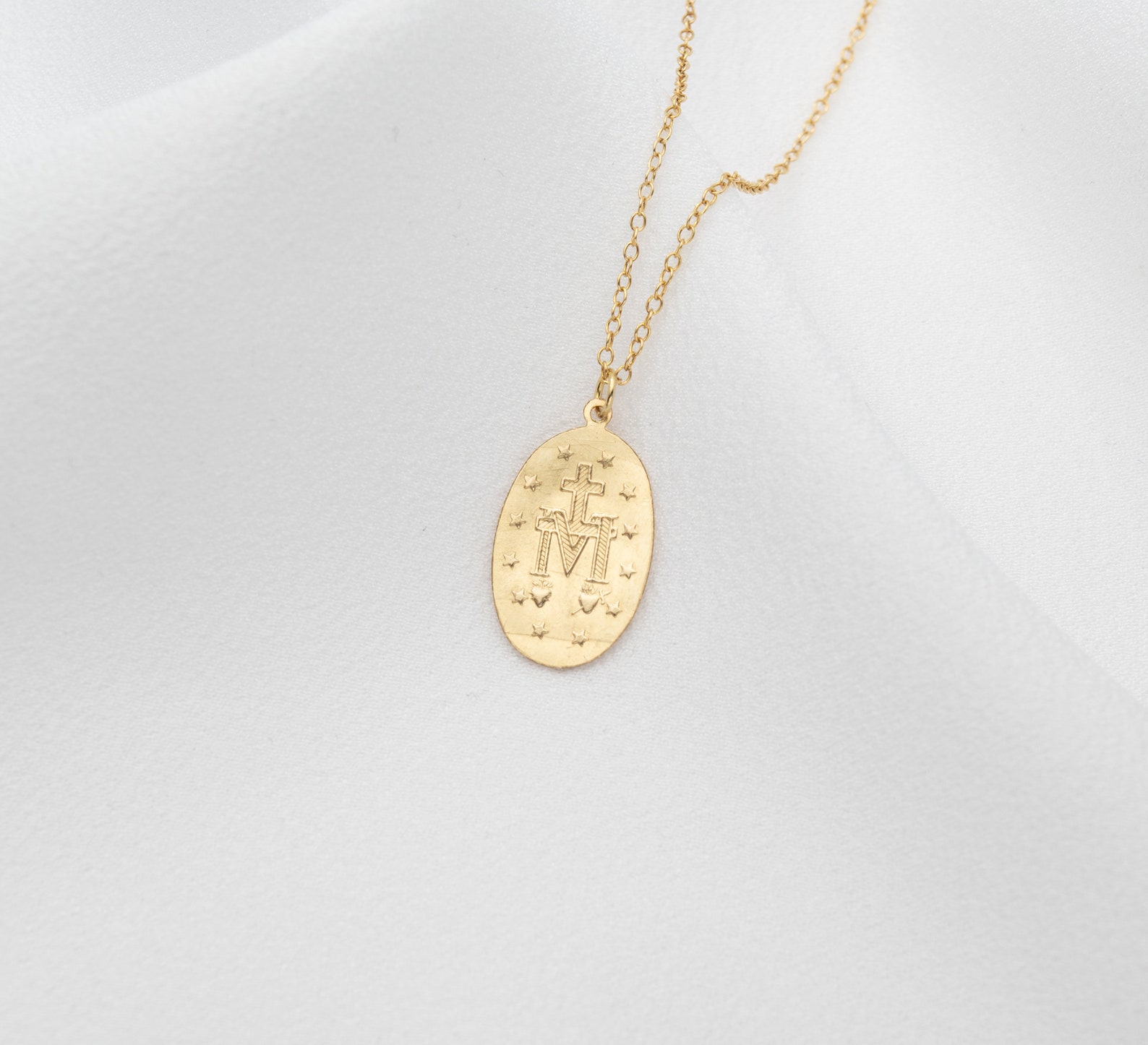 14k Gold Filled Oval Blessed Mother Virgin Mary and Cross, Our Lady of ...