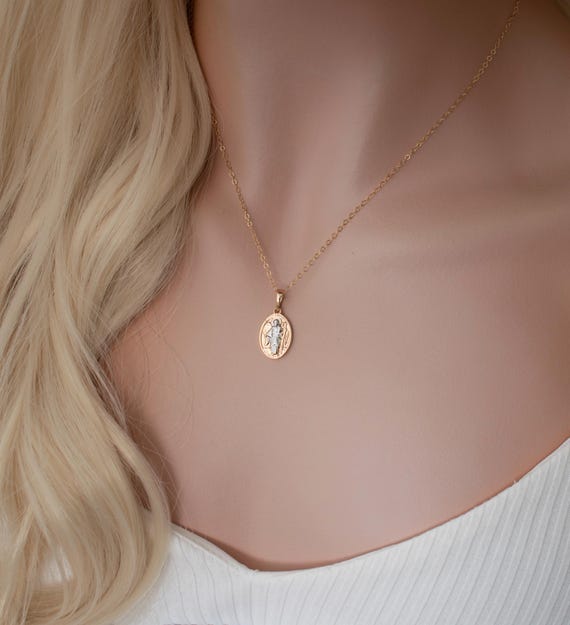 St. Raphael the Archangel Necklace, White Gold Filled St. Raphael, Catholic Gift