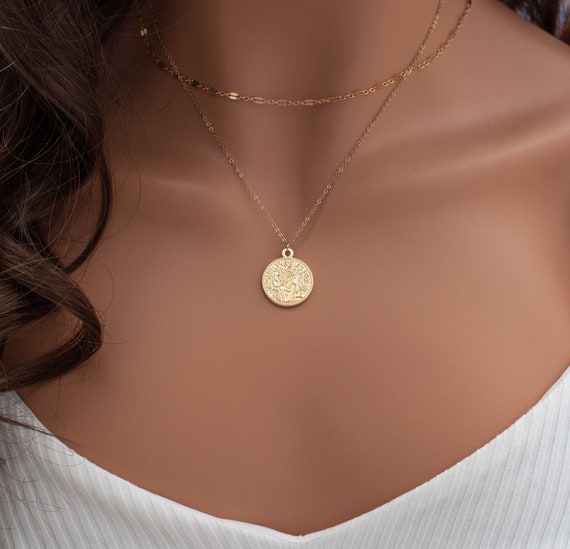 Virtute Tva Fiat Pax コイン(10mm) ゴールド ネックレス Gold Coin Necklace, Gold Filled Virtute Tva Fiat Pax in