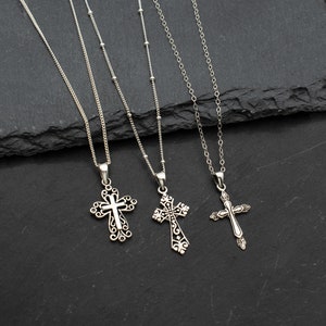 925 Sterling Silver Victorian Cross  Necklace