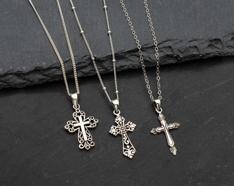925 Sterling Silver Victorian Cross  Necklace