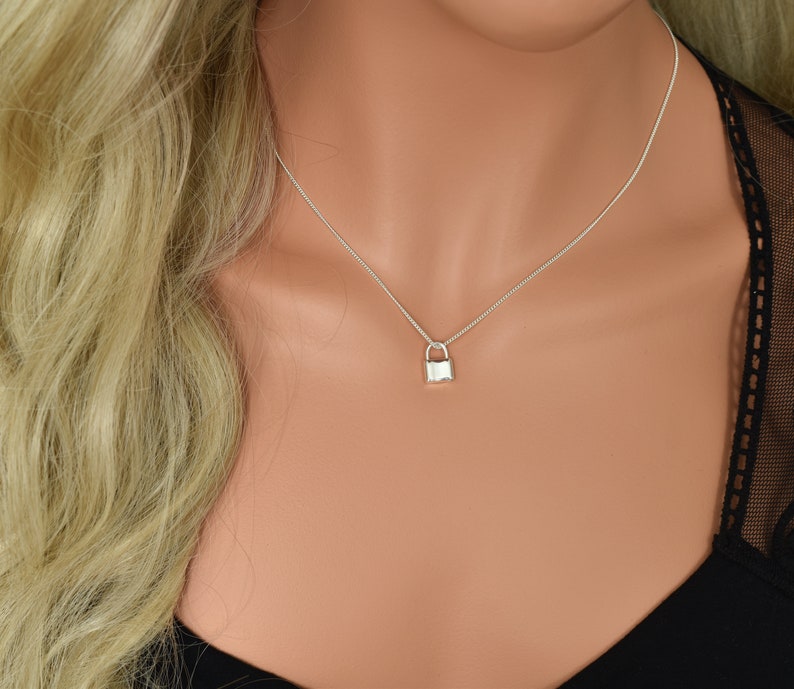 Dainty Sterling Silver Lock Necklace Tiny Lock Necklace Etsy
