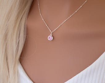 925 Sterling Silver Pomegranate Necklace, Pink Fruit Charm Necklace