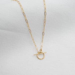 Gold Filled Paperclip Chain Necklace, Necklace with Toggle Closure , Hammered disk layering necklace