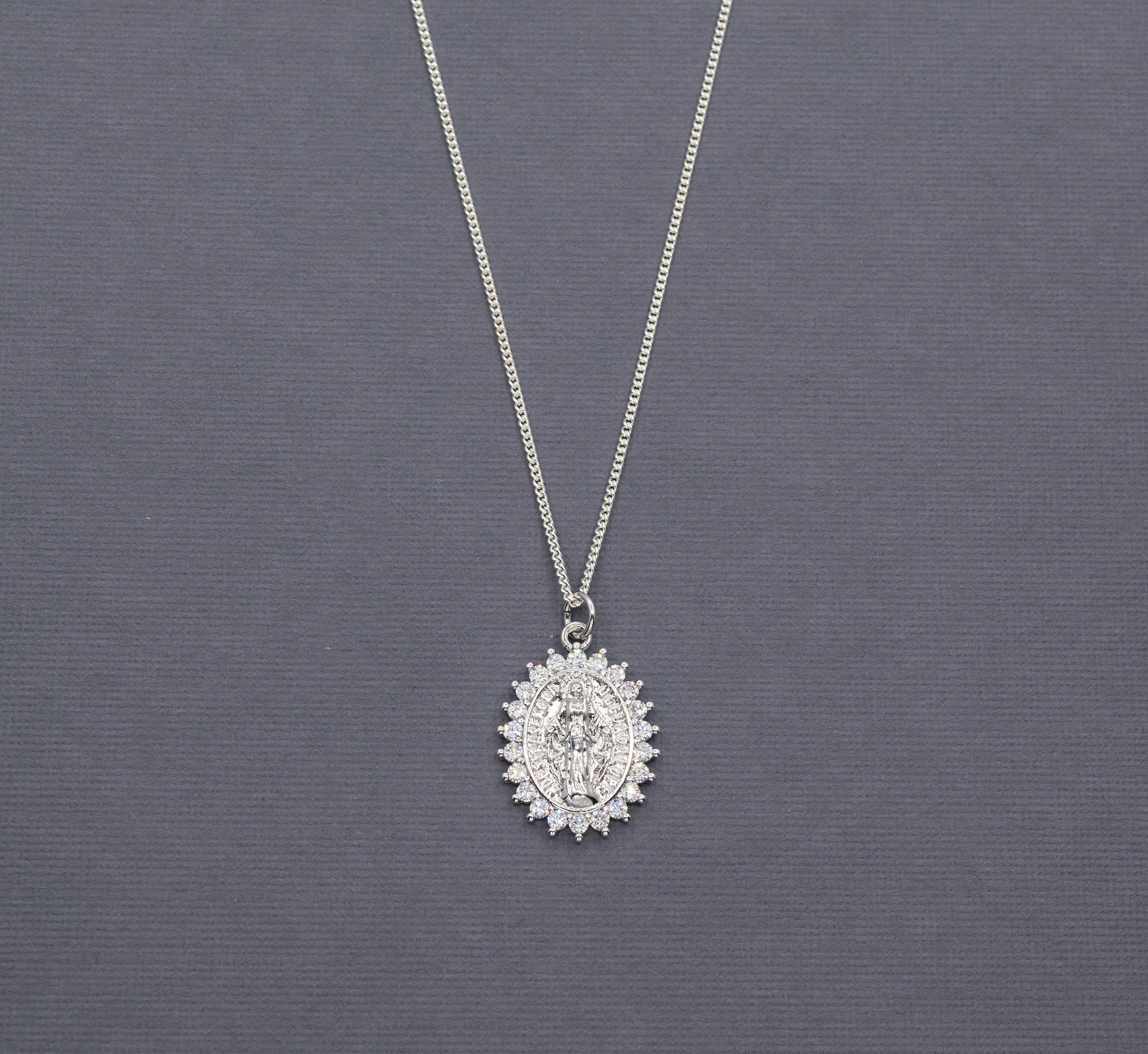 Virgin Mary Necklace, Our Lady of Guadalupe Silver Cubic Zirconia ...