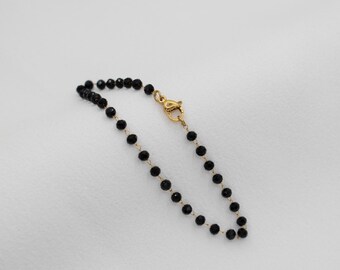 18K Gold Stainless Steel Black Beaded Chain Necklace and Bracelet