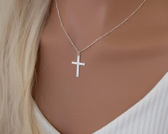 Sterling Silver Cross Pendant Necklace, Religious Jewelry Gift