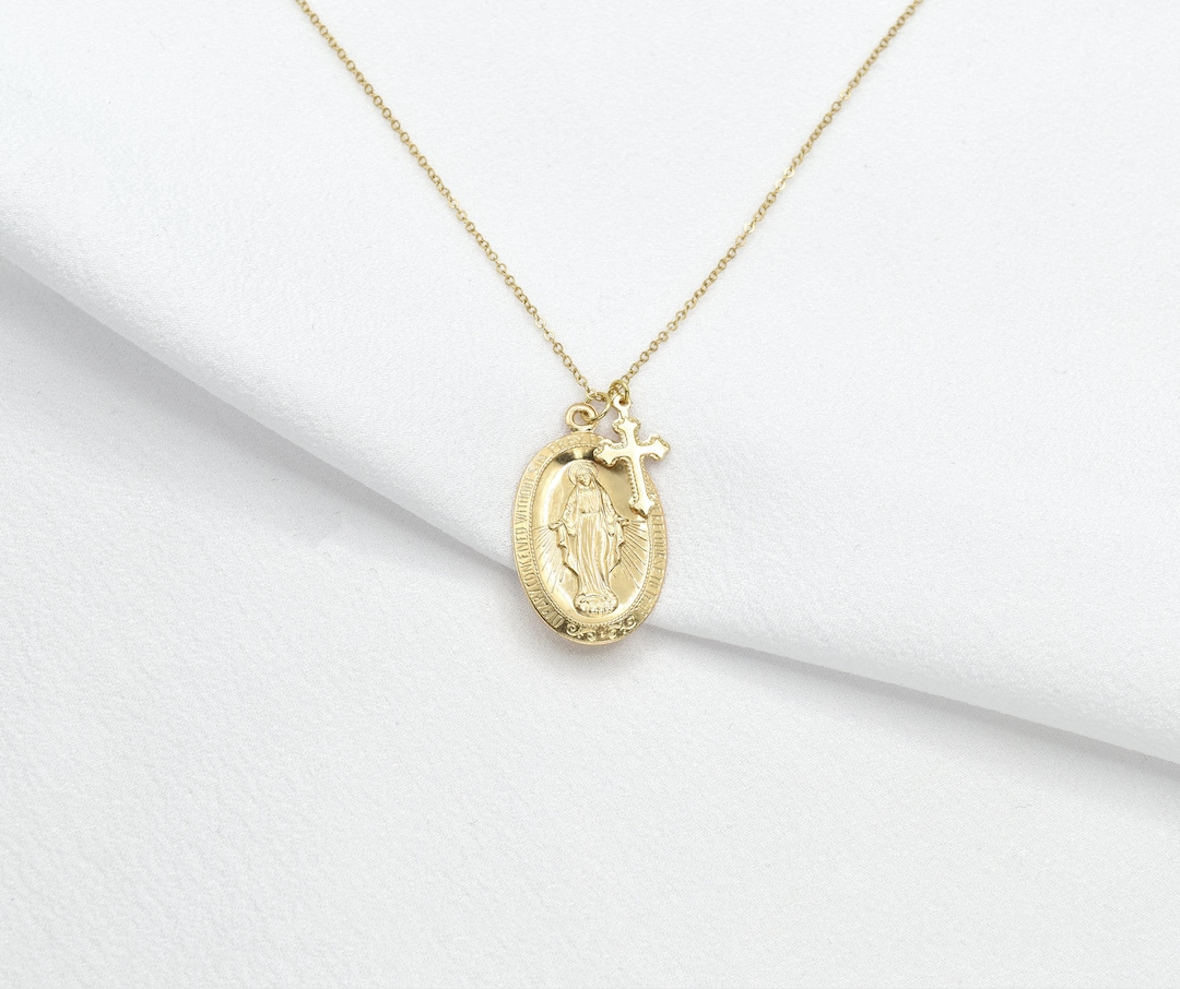 14K Gold Yellow Oval Blessed Mother Virgin Mary, Our Lady of Guadalupe ...