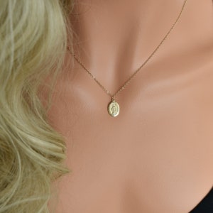 Virgin Mary Necklace, Gold Miraculous Medal Necklace, Blessed Mother Necklace, Religious Jewelry, Gift for Her