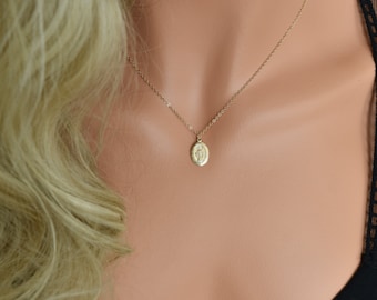 Colar da Virgem Maria, colar com medalha milagrosa de ouro, colar da mãe abençoada, joias religiosas, presente para ela
