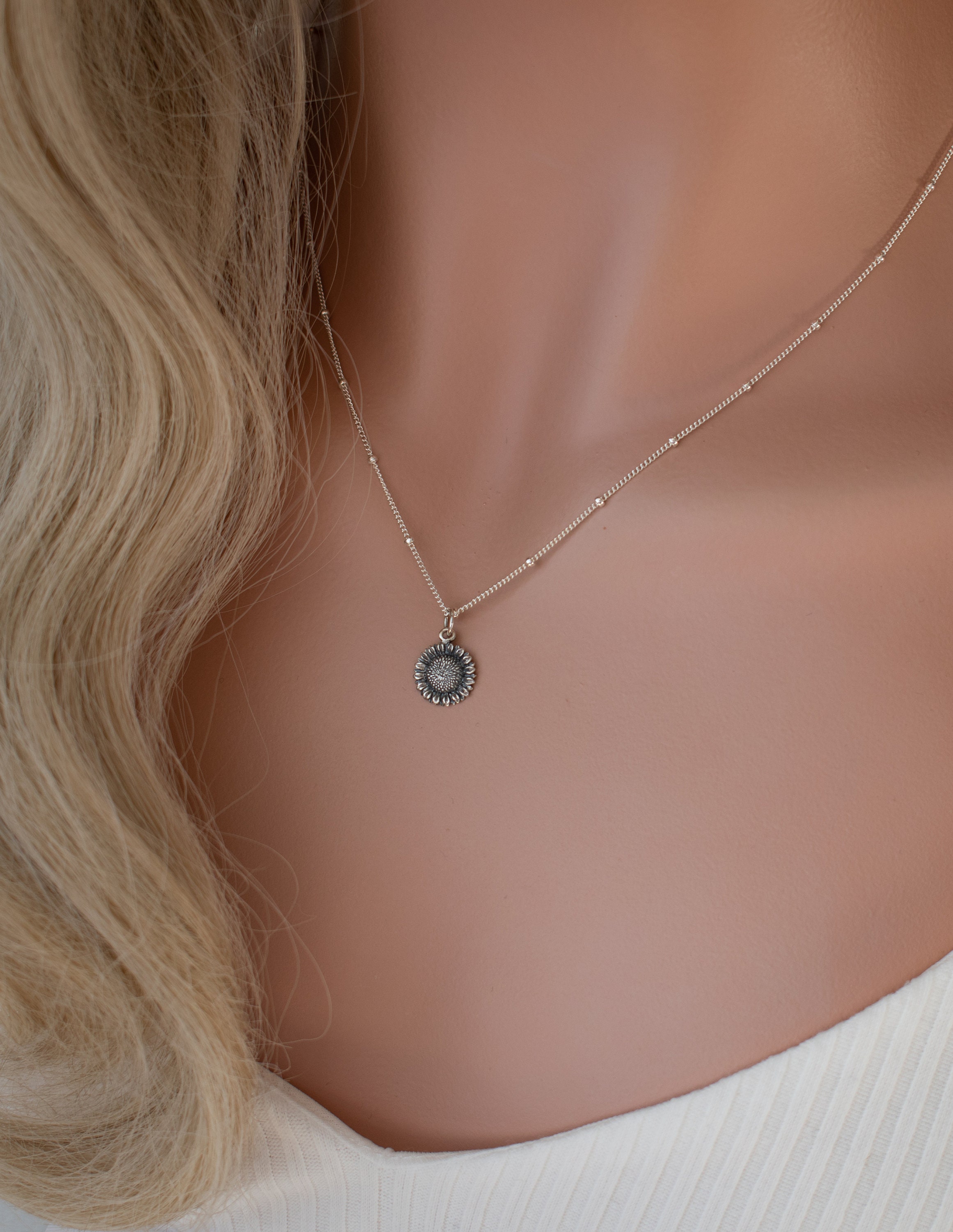 925 Sterling Silver Sunflower Necklace Flower Necklace Etsy