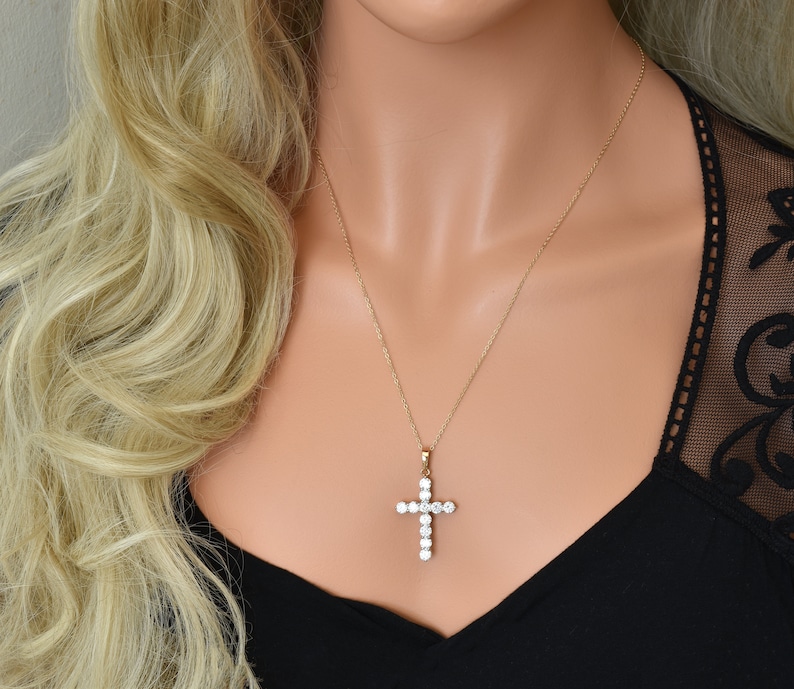 Gold Cross Necklace Gold Filled Cubic Zirconia Cross Etsy