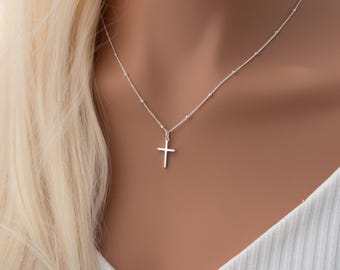 925 Sterling Silver Cross Necklace, Religious Jewelry Gift, Jesus Cross Pendant Necklace