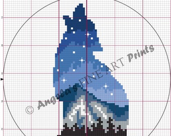 Patrón de punto de cruz imprimible Wolf Silhouette Landscape - descarga digital