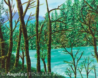Forest and River Painting Print - Oregon Hike