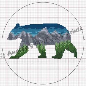 Bear Silhouette Landscape printable cross stitch pattern - digital download