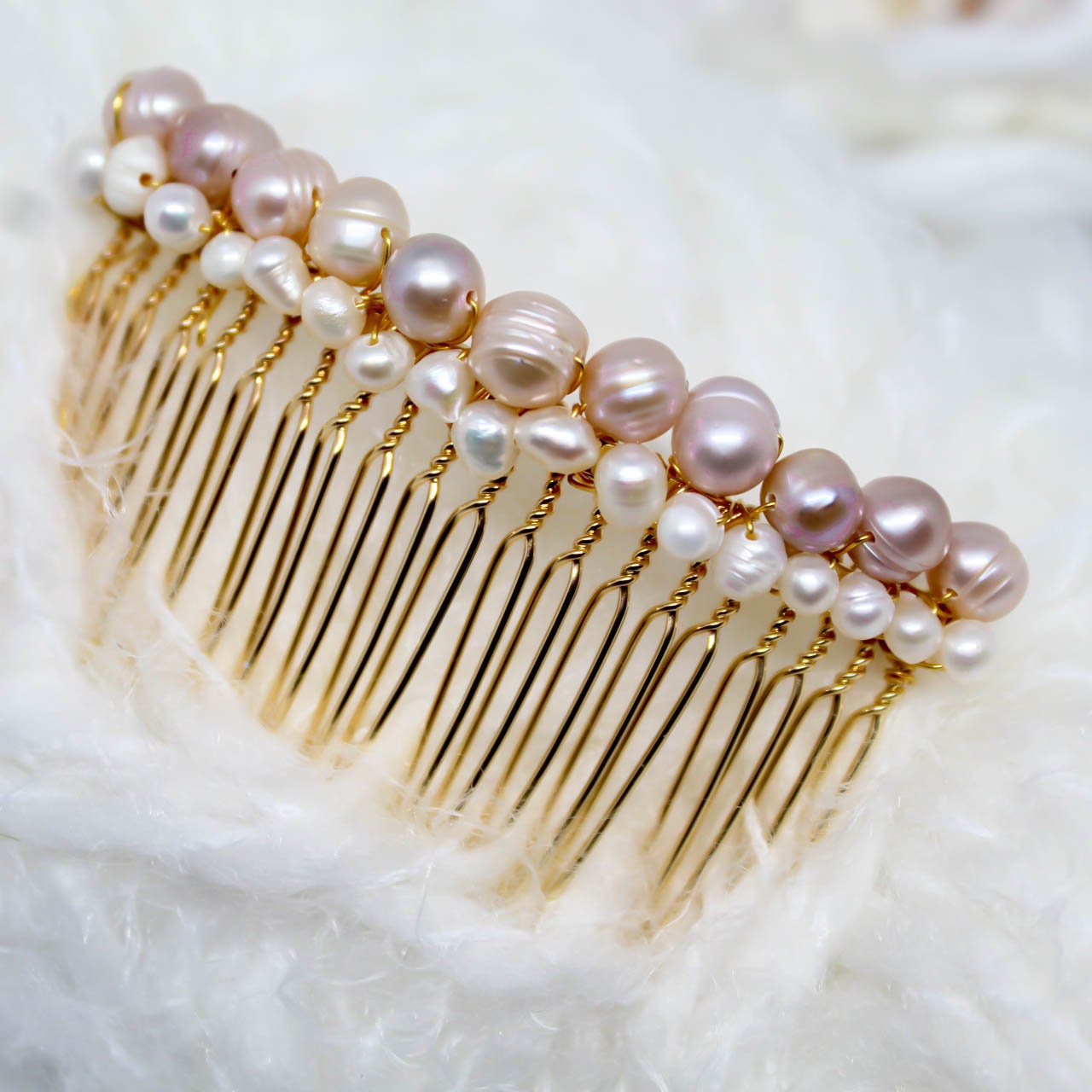 ELIZABETH Pink Freshwater Pearl Hair Comb Blush Pink Pearl Etsy