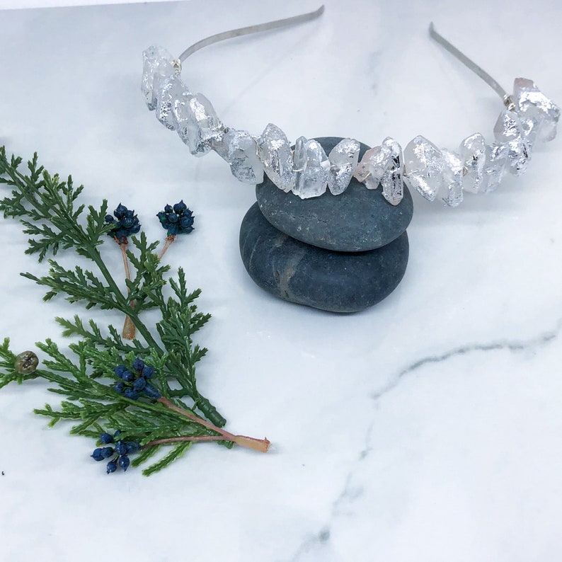 BRIANNA Raw Quartz Crown with Silver Leafing Crystal Crown Etsy
