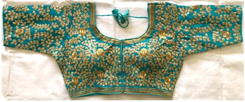Beautiful Golden Readymade Sari Blouse Saree Blouse Choli Fabric Craft Tunic Top Floral Embroidered Banglori Silk For Women MadeInIndia