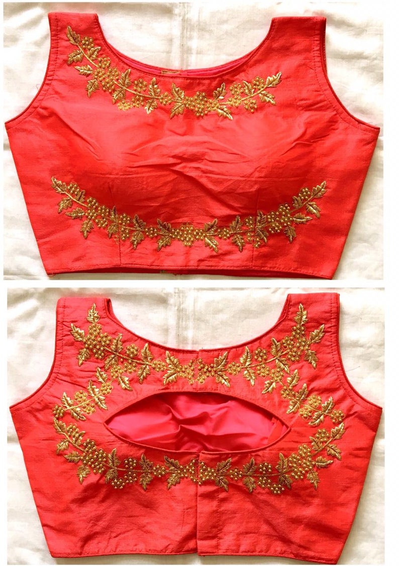 Beautiful Peach Readymade Sari Blouse Saree Blouse Choli Fabric Craft Tunic Top Floral Embroidered Banglori Silk For Women MadeInIndia
